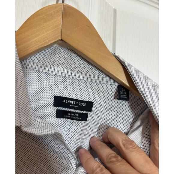 Kenneth Cole Men 16 34/35 Slim Fit Ultra Performance Stretch Dobby Diamond Shirt - Picture 4 of 8
